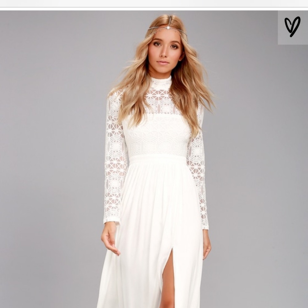 Lulus In Dreams White Long Sleeve Lace Maxi Dress